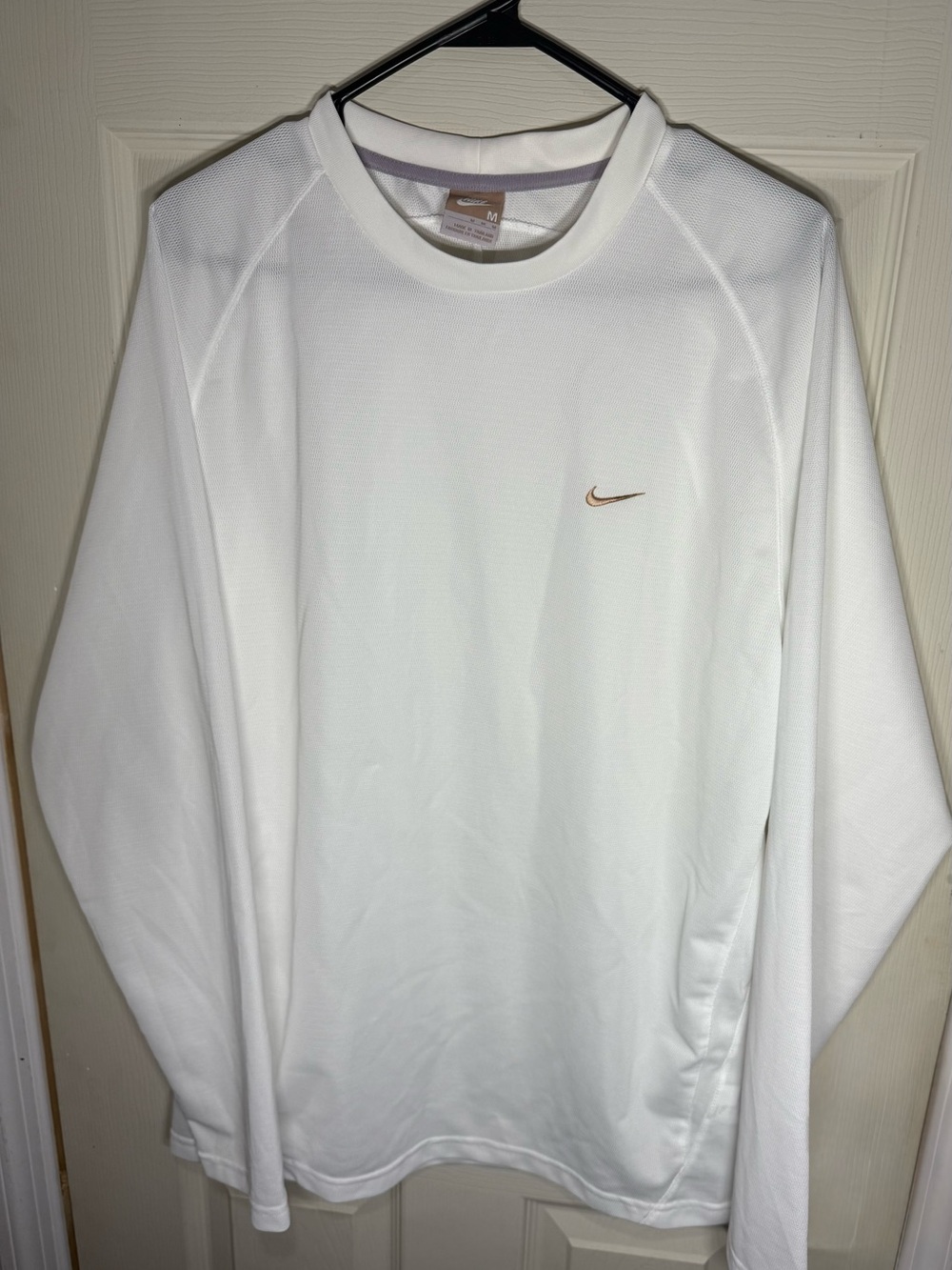 Nike White Men’s Long-Sleeve Crew with Gold Swoosh